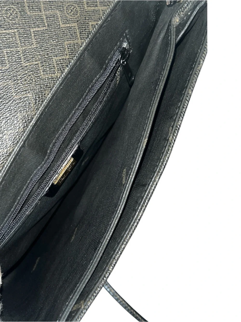 Lousier Paris Vintage Logo Black Crossbody Envelope Pocket Bag Black Gold